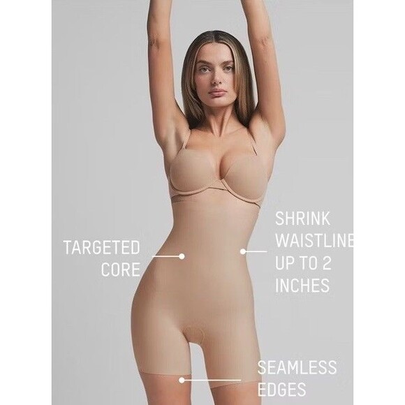 Skims Core Sculpt High Waisted Shapewear Mid Thigh Bodysuit Color Clay Size S - Picture 1 of 8